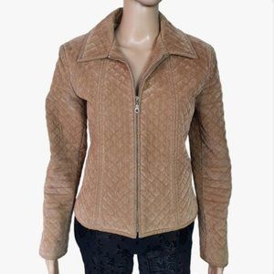 Diesel quilted puffer jacket womens Camel brown collared zip up